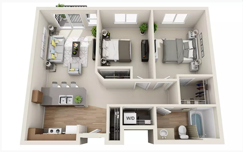 Floor plan for 2 beds, 1 bath, 822 sqft